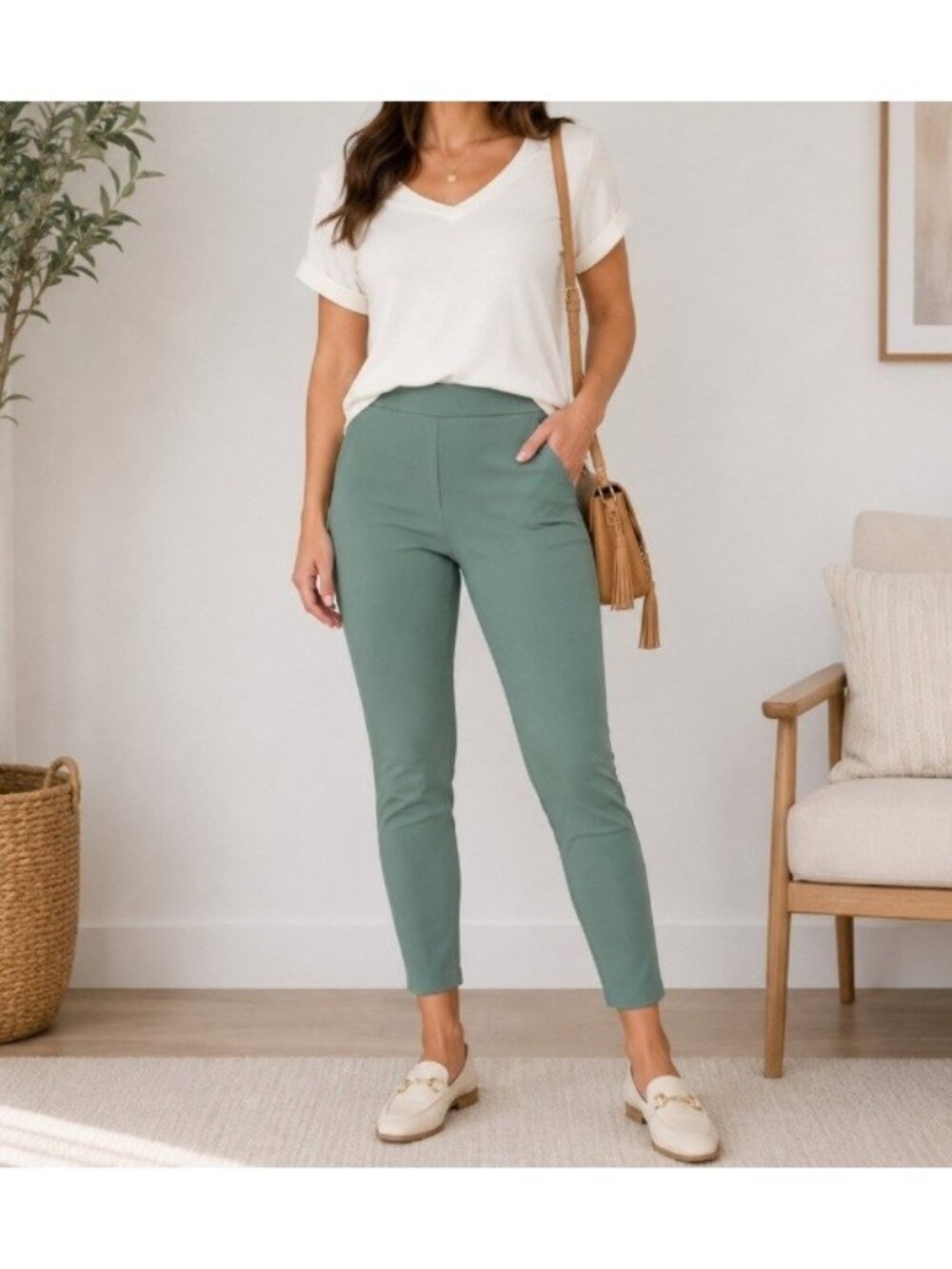 A New Day Women's High Rise Skinny Ankle Pants Sage Green Size 8 R Stretch NWT